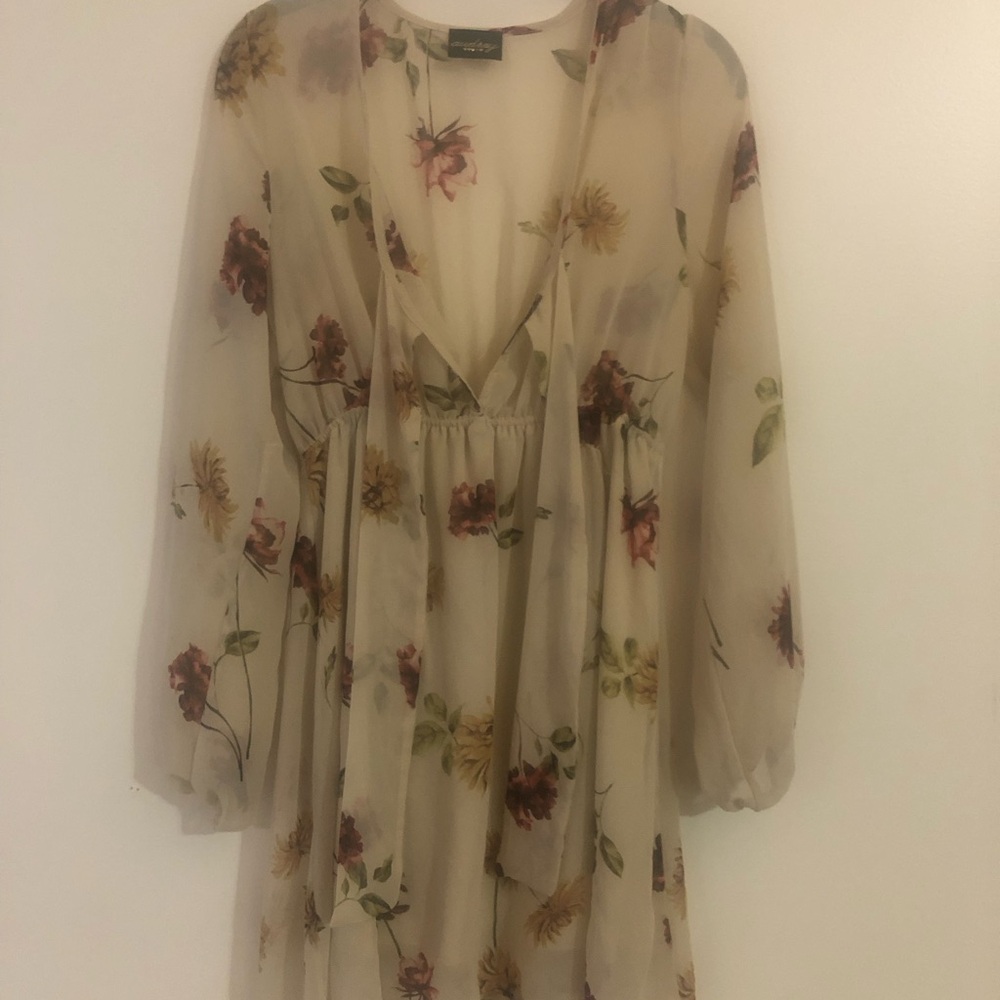 Audrey Floral Sheer Dress with Red and Green Accents